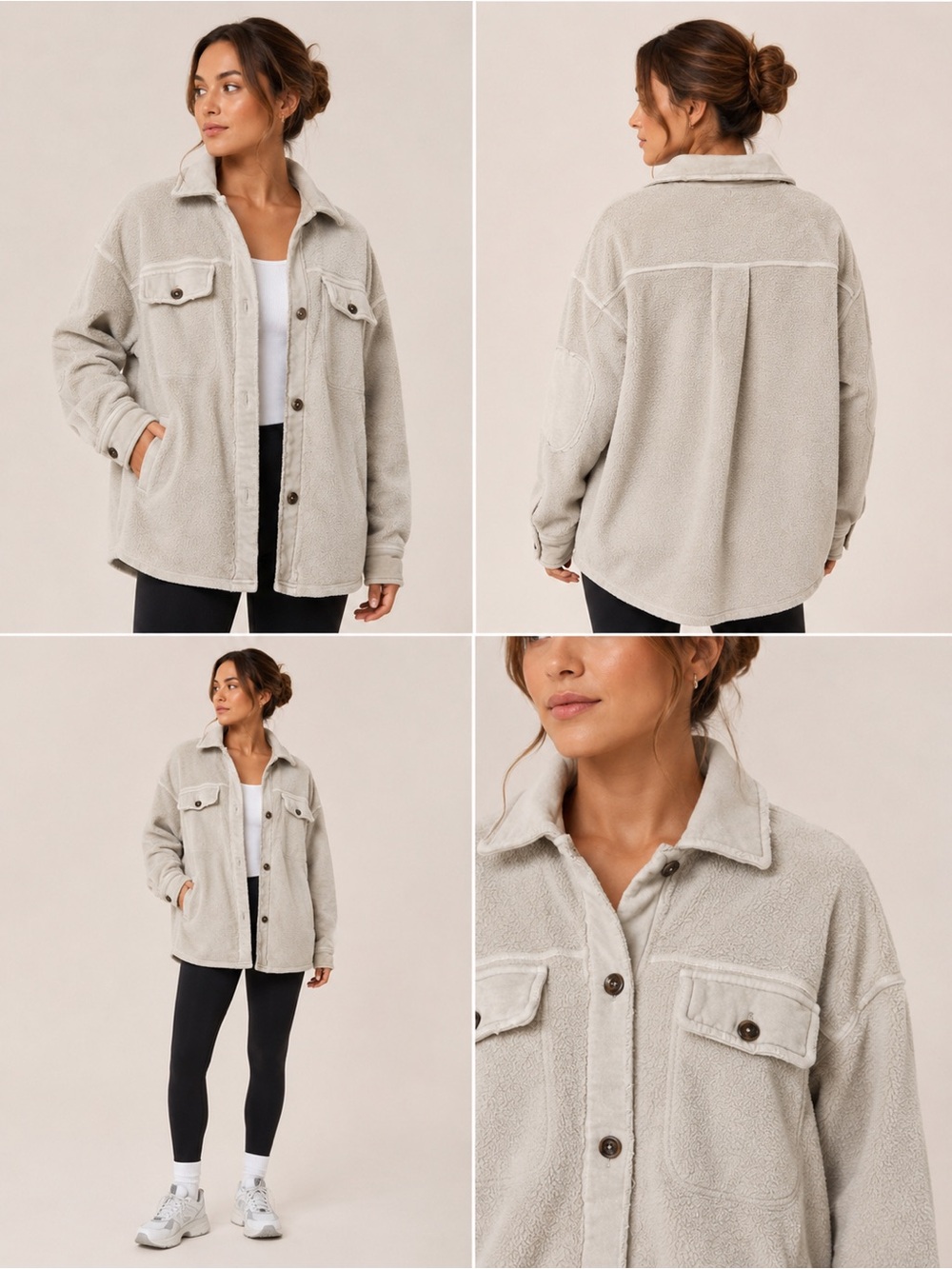 Free People Plush Shacket Jacket in Light Gray